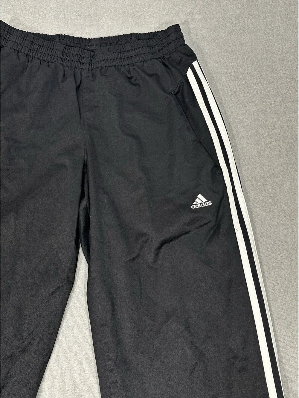 Adidas Black Track Pants 3-Stripe Athletic Joggers Zip Ankle Mens M